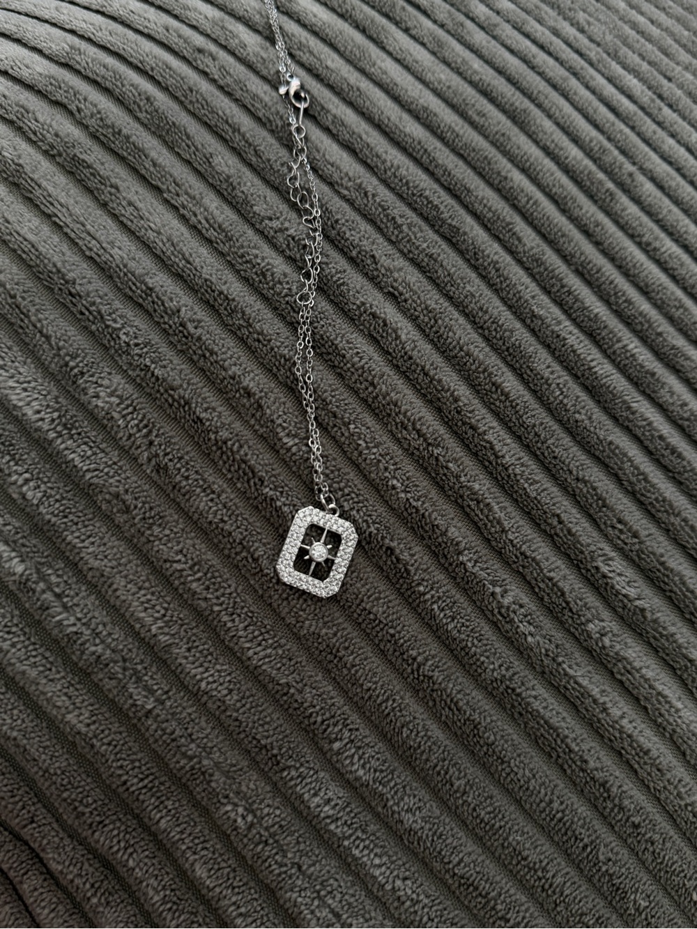 Silver Crystal Square Pendant Necklace - Elegant Women's Jewelry